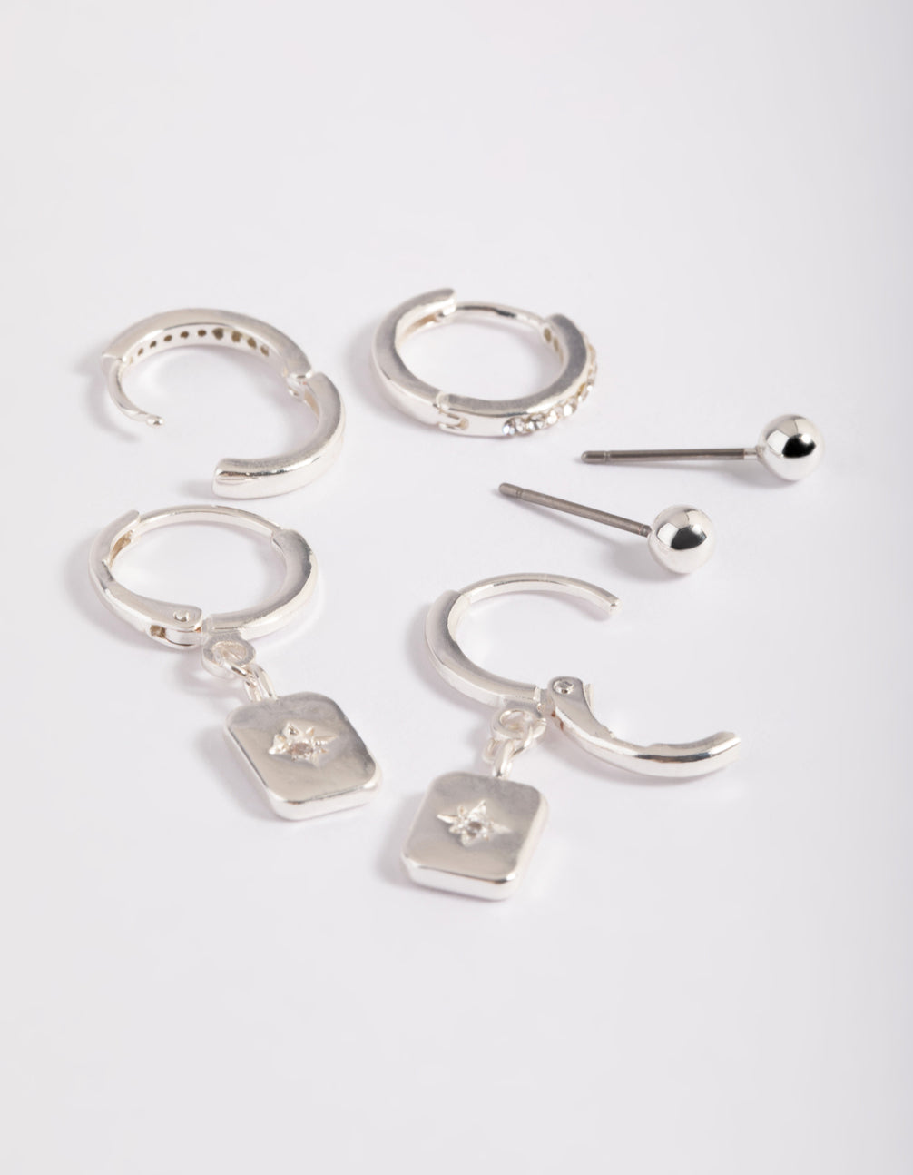 Silver Plated Brass Cubic Zirconia Celestial Stud Earrings 6-Pack