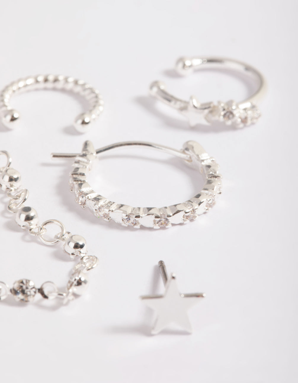 Silver Plated Cubic Zirconia Huggie Chain Earrings 6-Pack