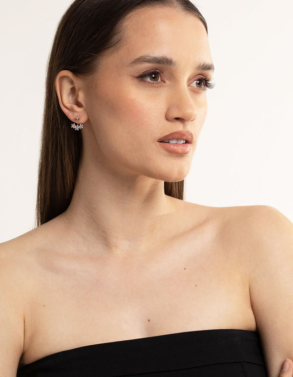 Rose Gold Plated Cubic Zirconia Flower Jacket Earring