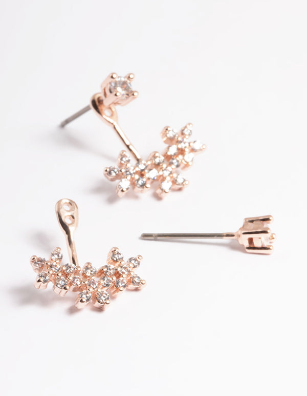 Rose Gold Plated Cubic Zirconia Flower Jacket Earring