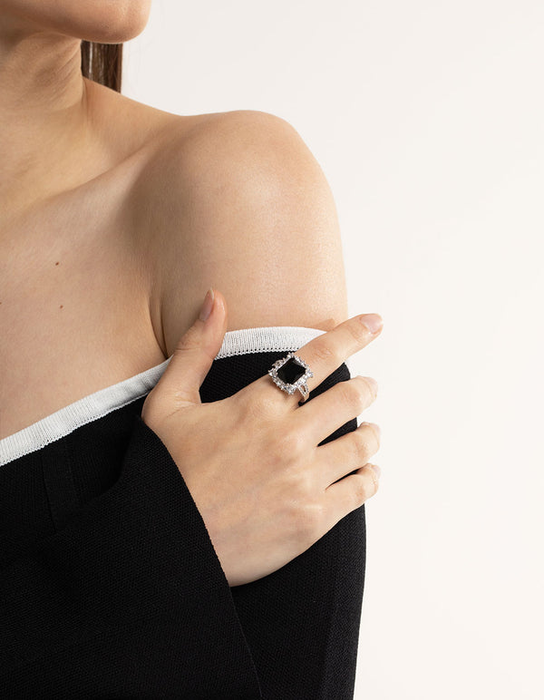 Silver Cubic Zirconia Emerald Ring