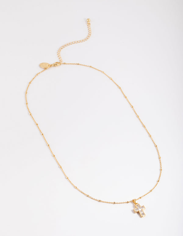 Gold Plated Cubic Zirconia Cross Ball Necklace