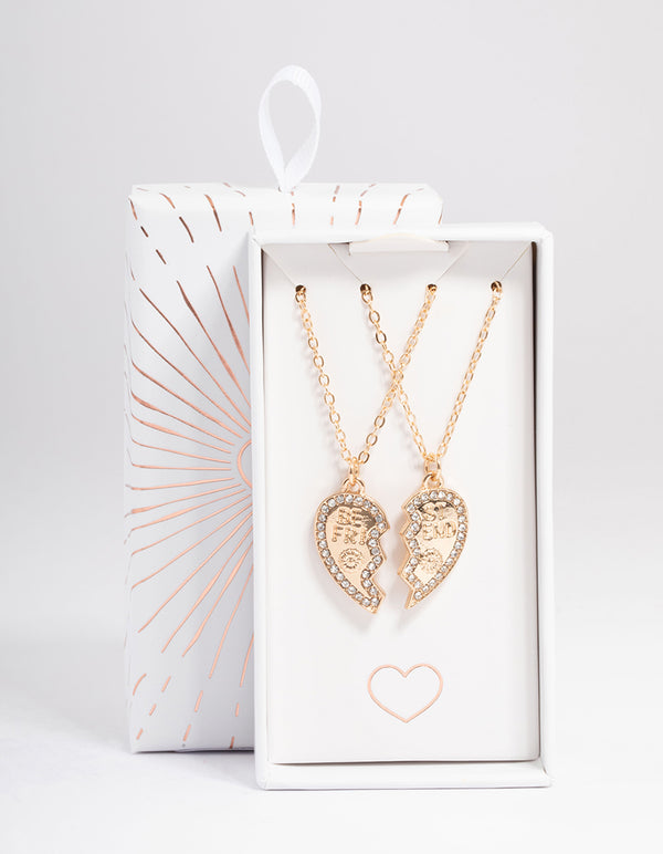 Gold BFF Diamante Heart Necklace Pack