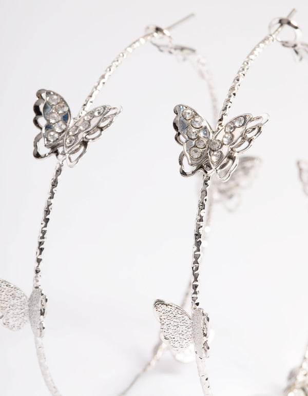 Silver Butterfly Hoop Earrings