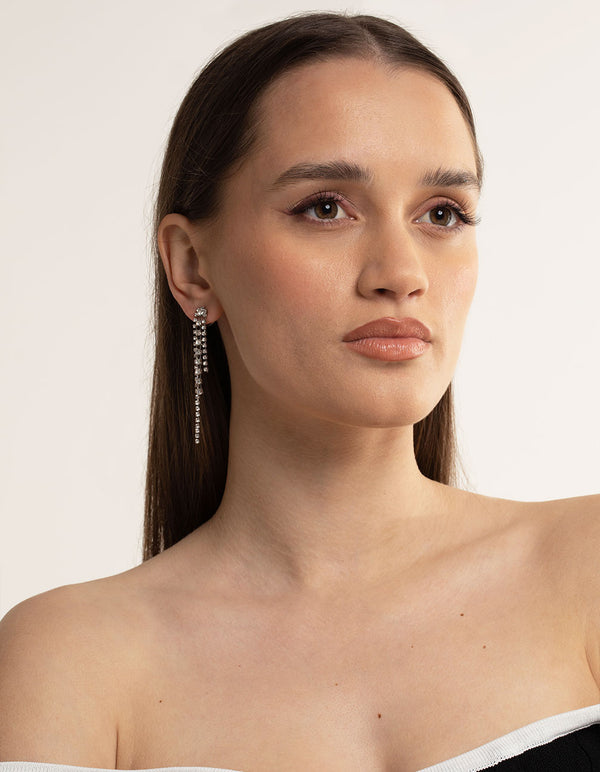 Silver Diamante Three Cupchain Earrings