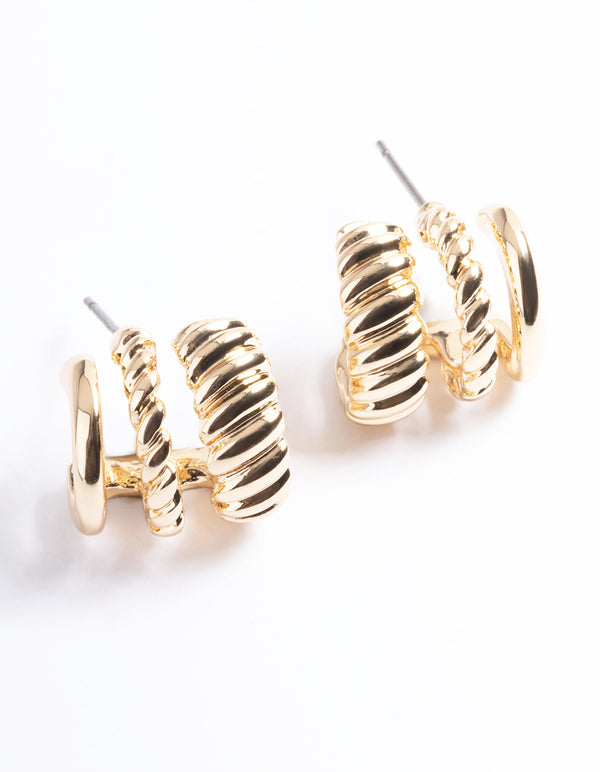 Rhodium Triple Twist Hoop Earrings