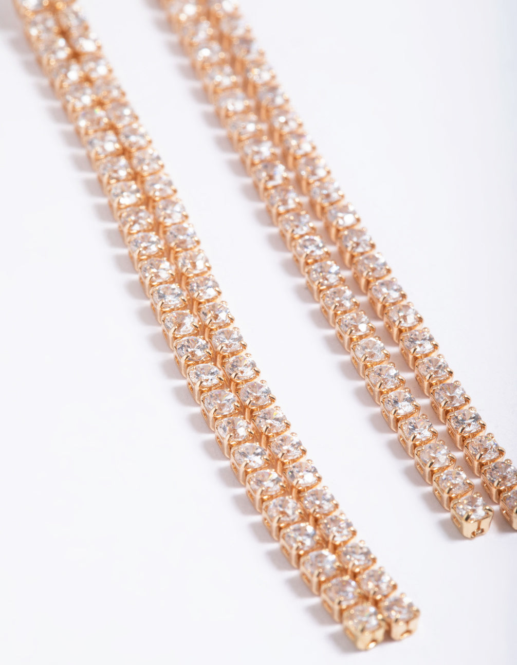Cubic Zirconia Double Row Cupchain Drop Earrings