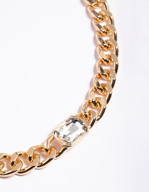 Gold Rectangle Diamante Stone Link Belt