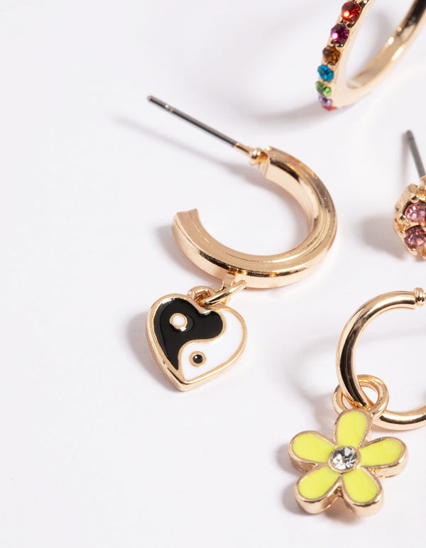 Gold 90s Enamel Rainbow Earrings 6-Pack