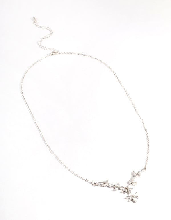 Silver Diamond Simulant Dainty Floral Necklace