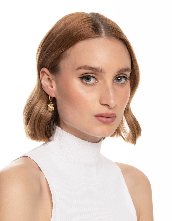 Worn Flower Pearl Mini Hoop Earrings