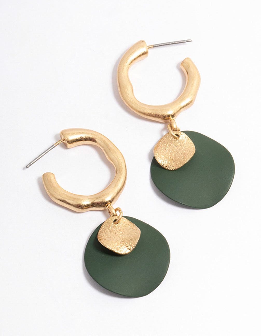 Worn Gold Double Disc Charm Hoop Earrings