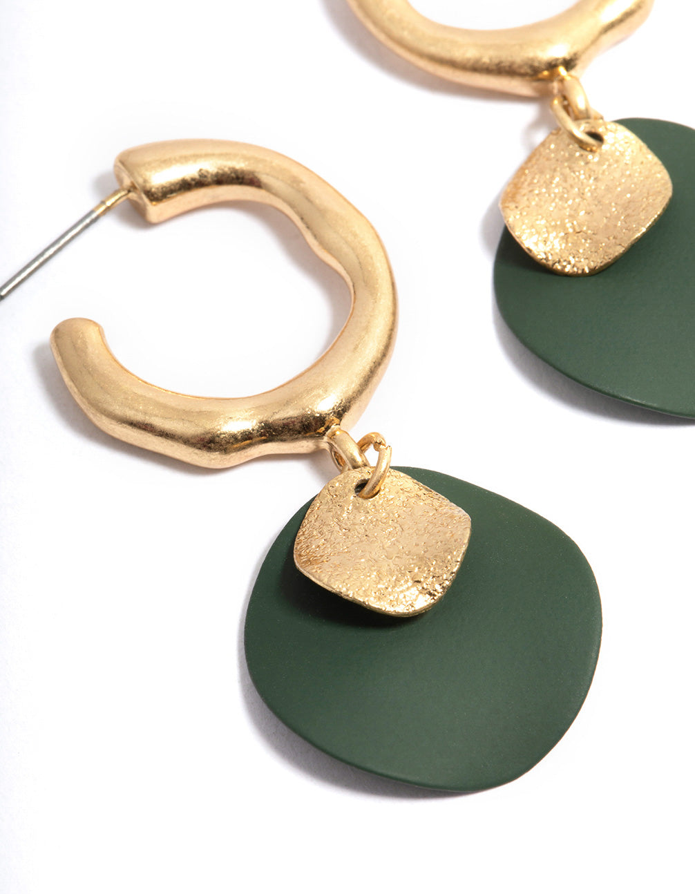 Worn Gold Double Disc Charm Hoop Earrings