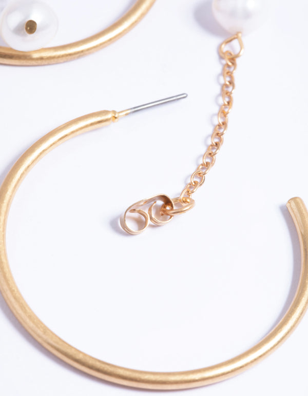 Worn Gold Freshwater Pearl Chain Hoop Earrings