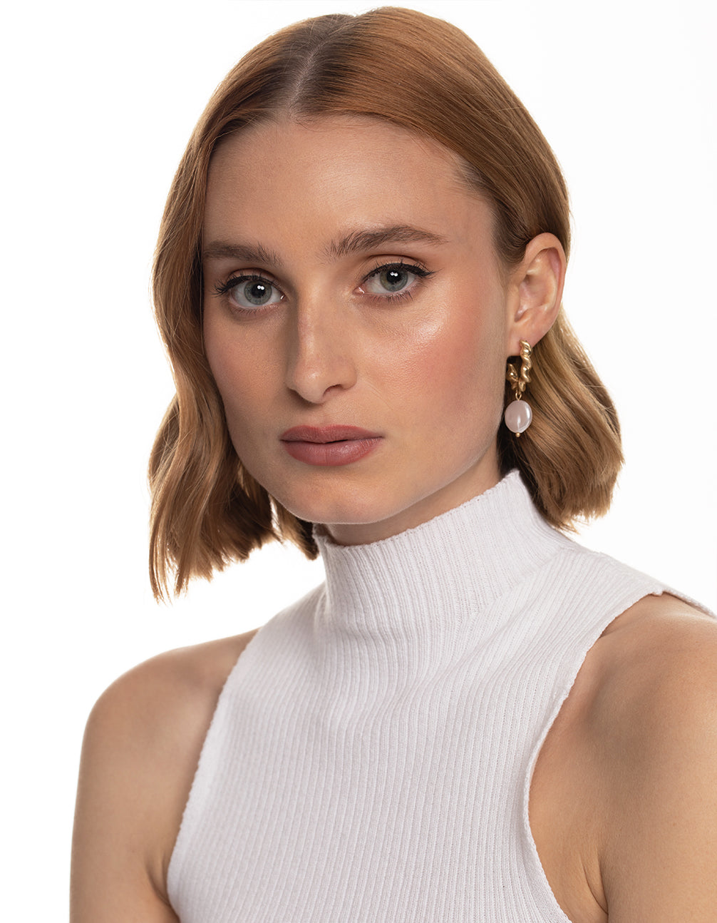 Worn Gold Twist Hoop Pearl Drop Earrings