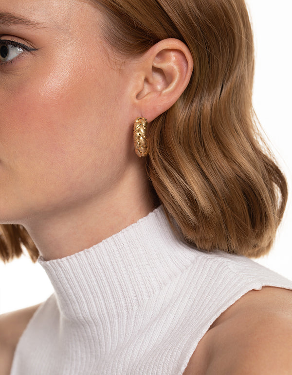 Worn Gold Medium Woven Hoop Earrings