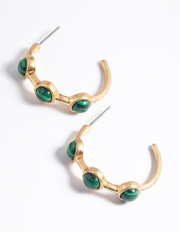 Worn Gold Stone Detail Hoop Earrings