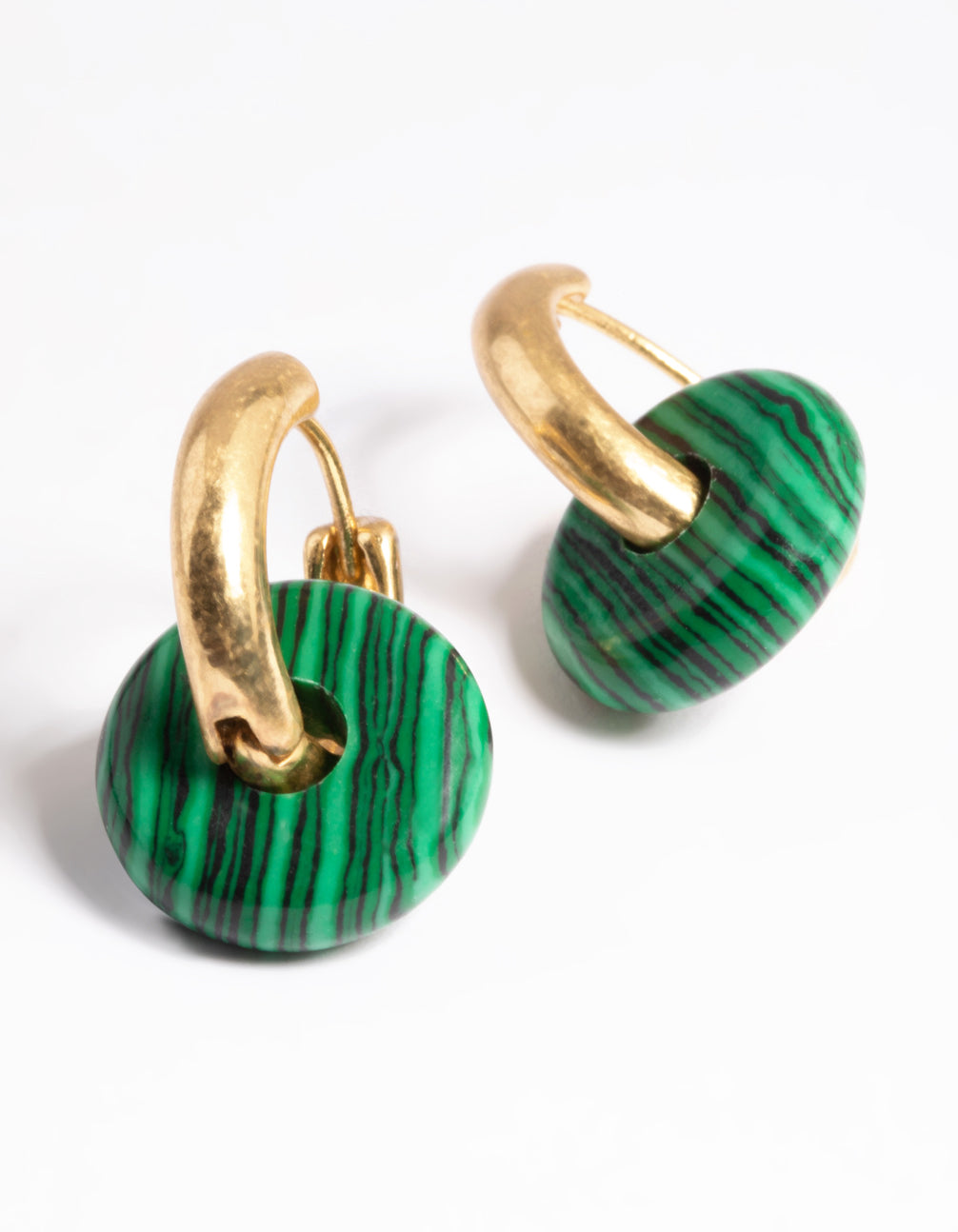 Worn Gold Green Disc Huggie Earrings