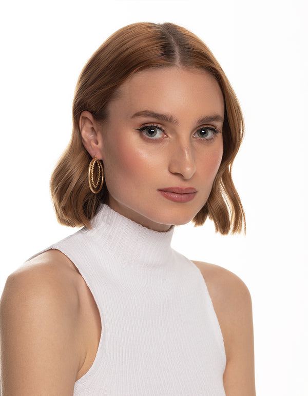 Worn Gold Twist & Plain 2 Hoop Earrings