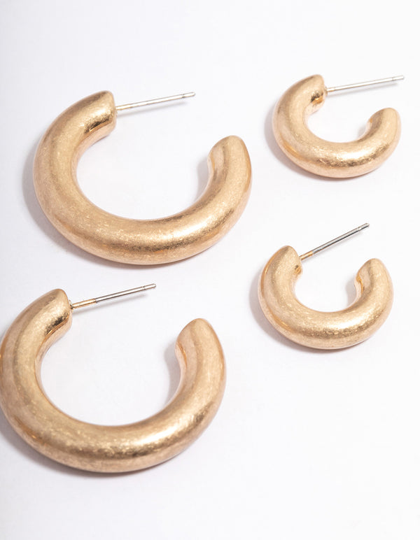 Worn Gold Chunky Small & Large Hoop Pack