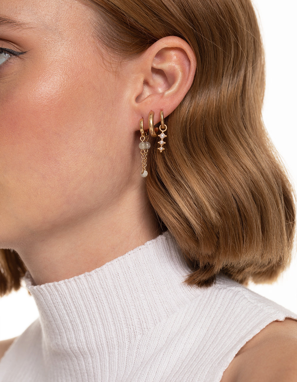 Worn Gold Pearl & Bead Hoop Earrings Pack