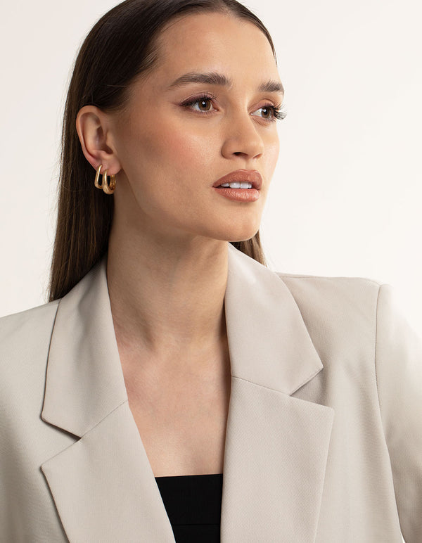 Worn Gold Small Rectangle Hoop Earrings Pack