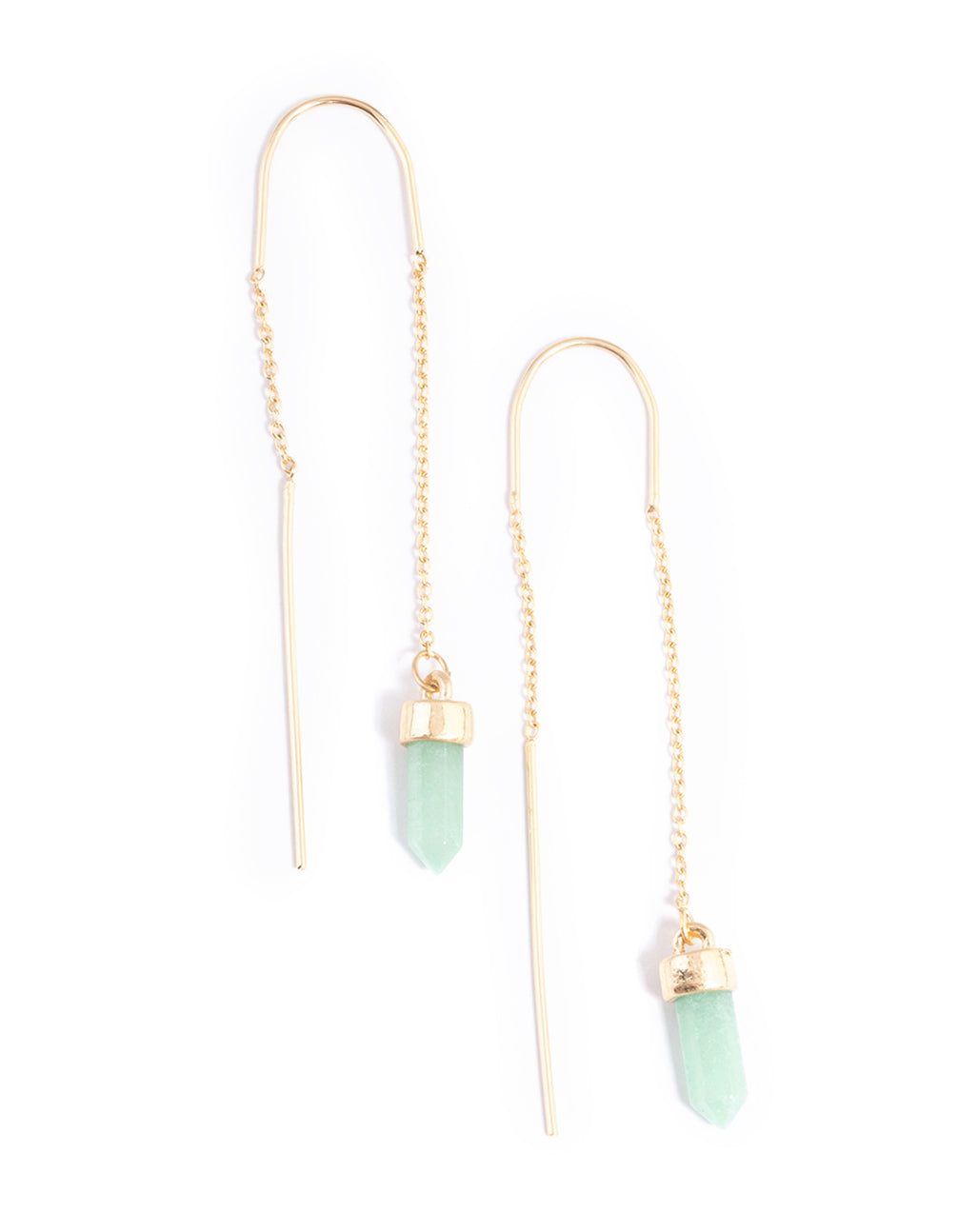 Worn Gold Threader Green Crystal Earrings
