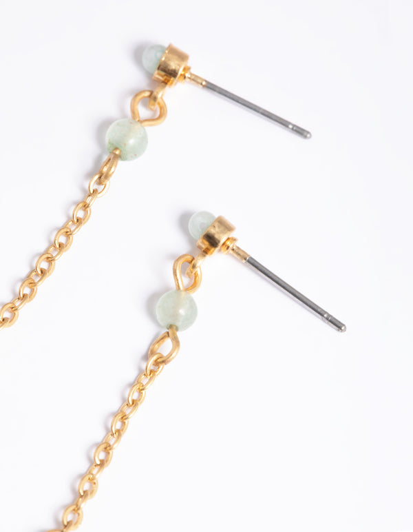 Worn Gold Teardrop Stone Drop Earrings