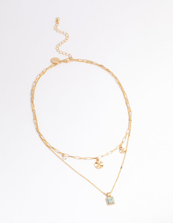 Worn Gold Dainty Charm 2 Layer Necklace