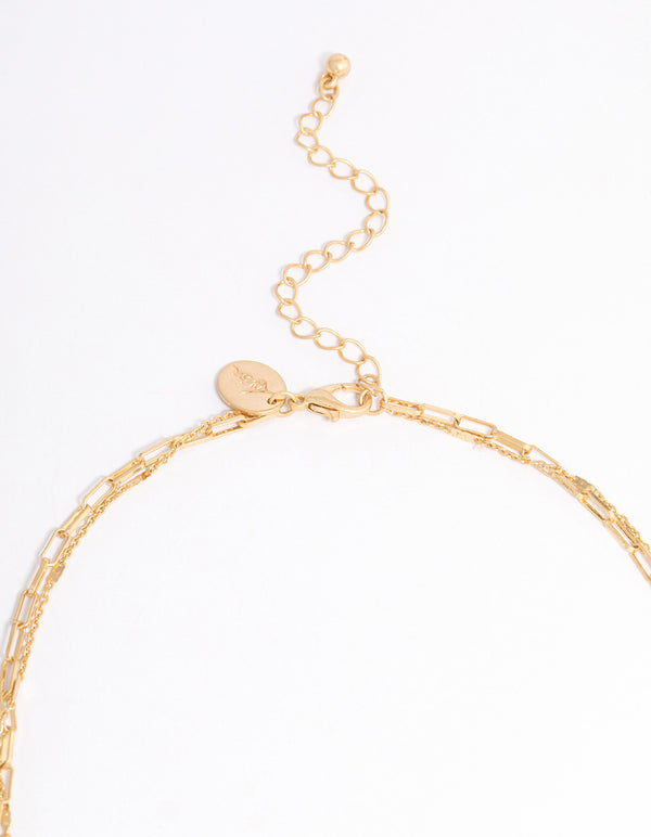 Worn Gold Dainty Charm 2 Layer Necklace
