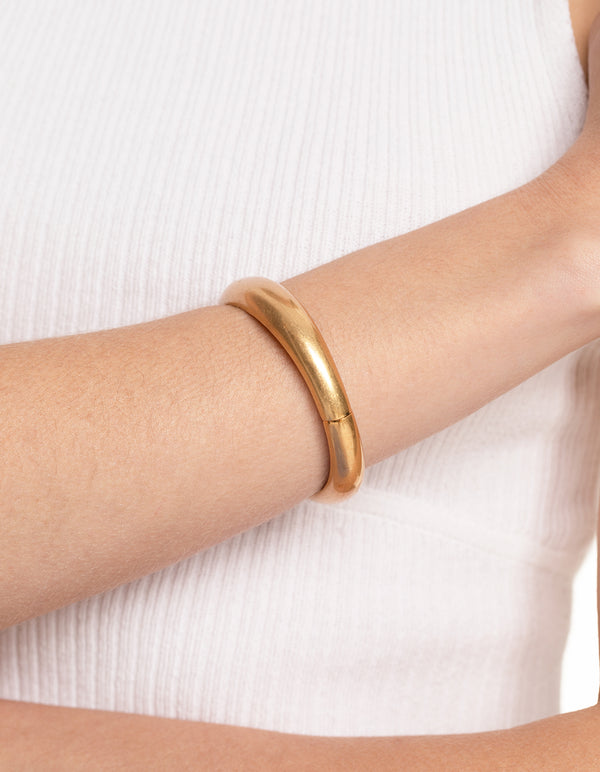 Worn Gold Rounded Hinge Cuff Bangle