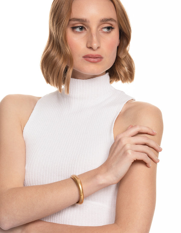 Worn Gold Rounded Hinge Cuff Bangle