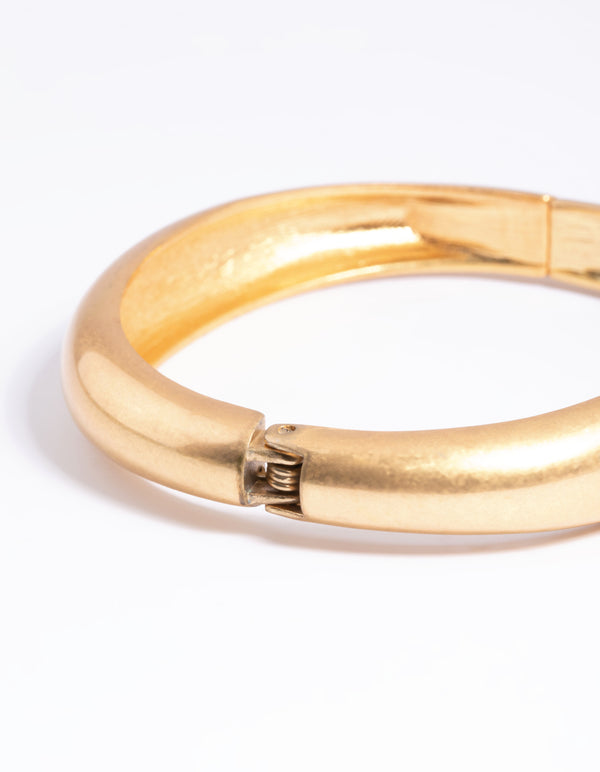 Worn Gold Rounded Hinge Cuff Bangle
