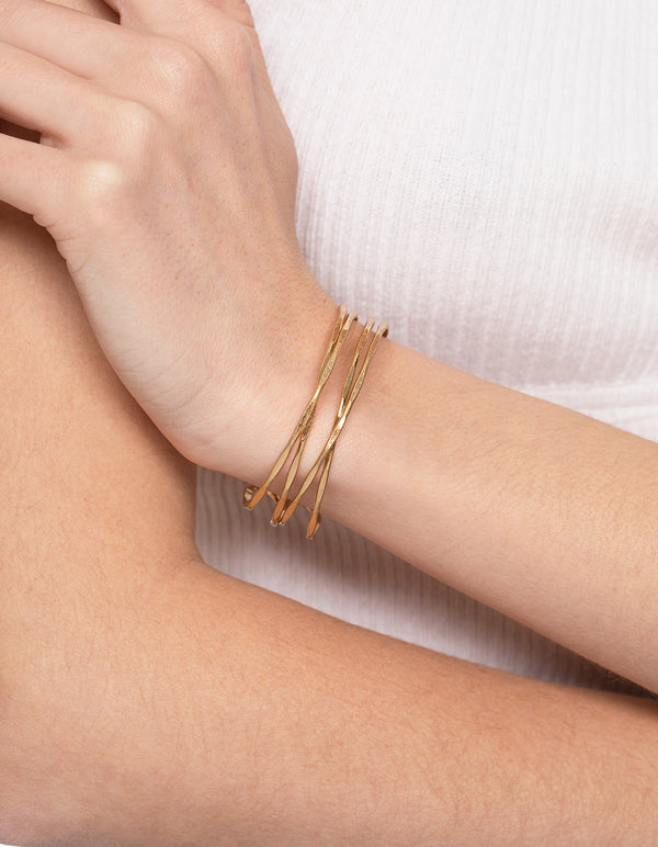 Worn Gold Thin Molten Open Cuff Bangle