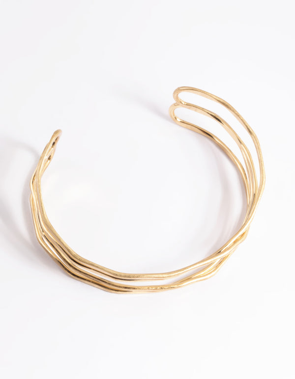 Worn Gold Thin Molten Open Cuff Bangle