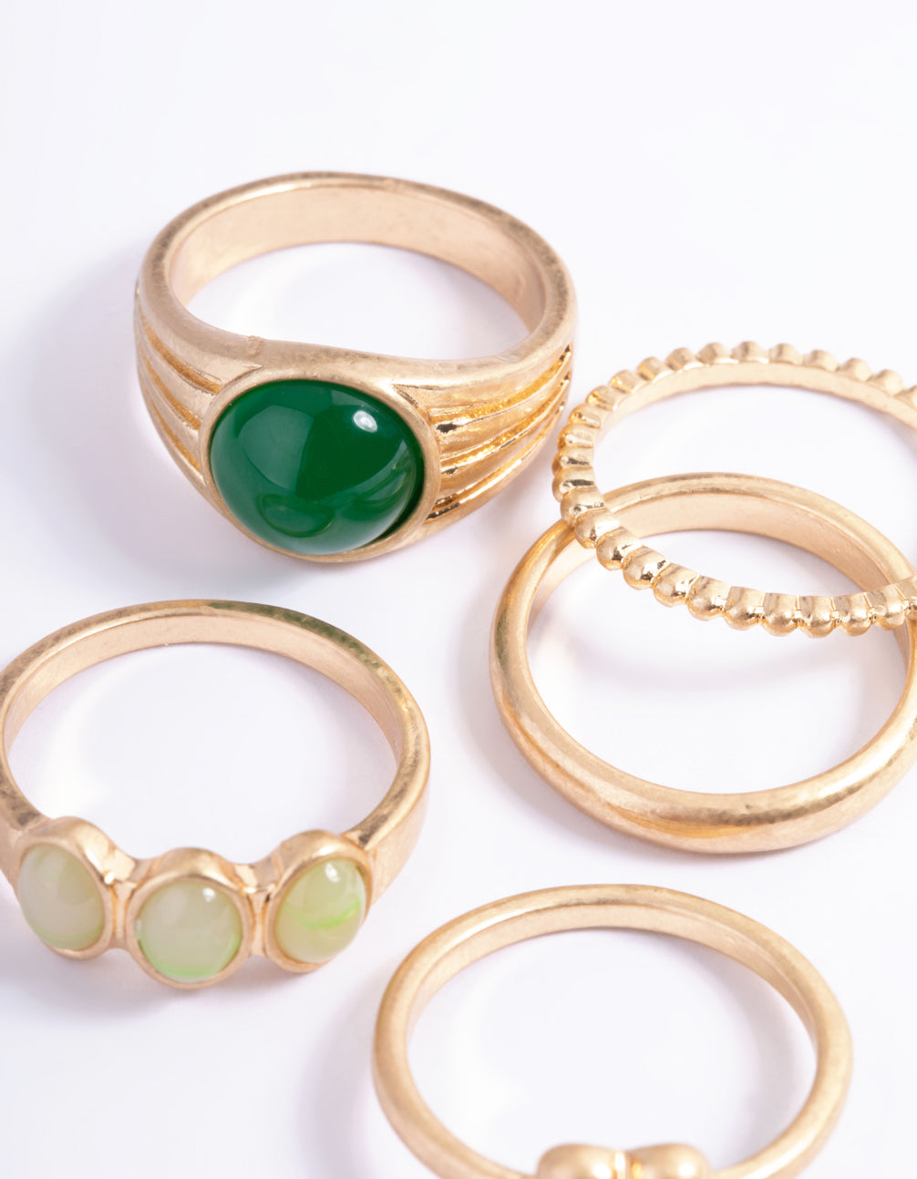 Worn Gold Multi Green Statement Ring Pack