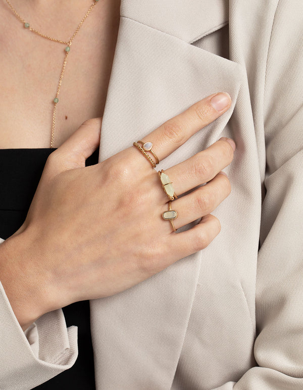 Worn Gold Mixed Green & Pearl Ring Pack