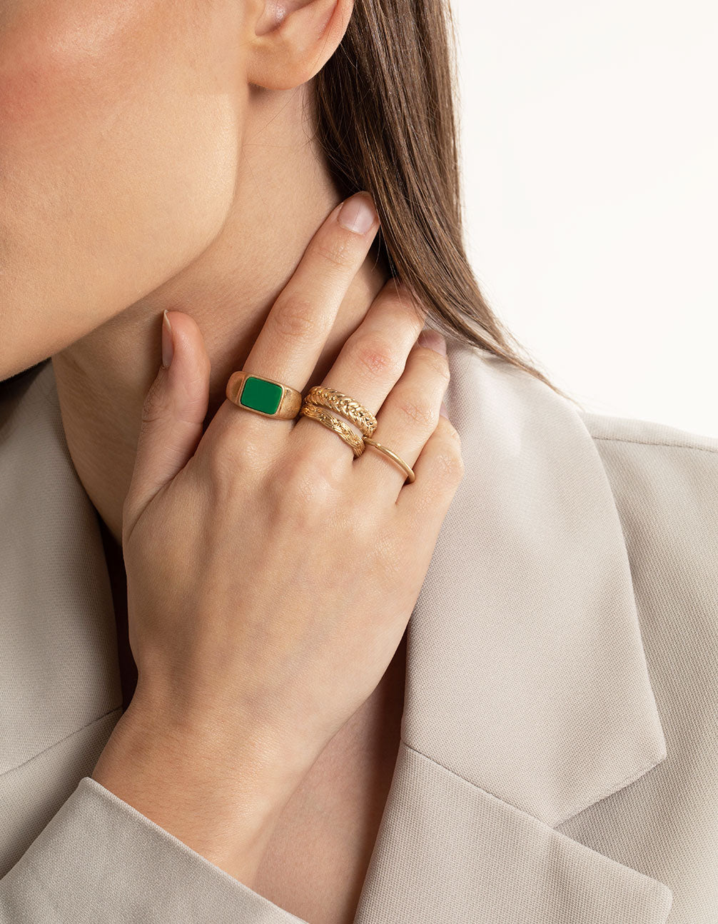 Worn Gold Square & Mix Band Ring Pack