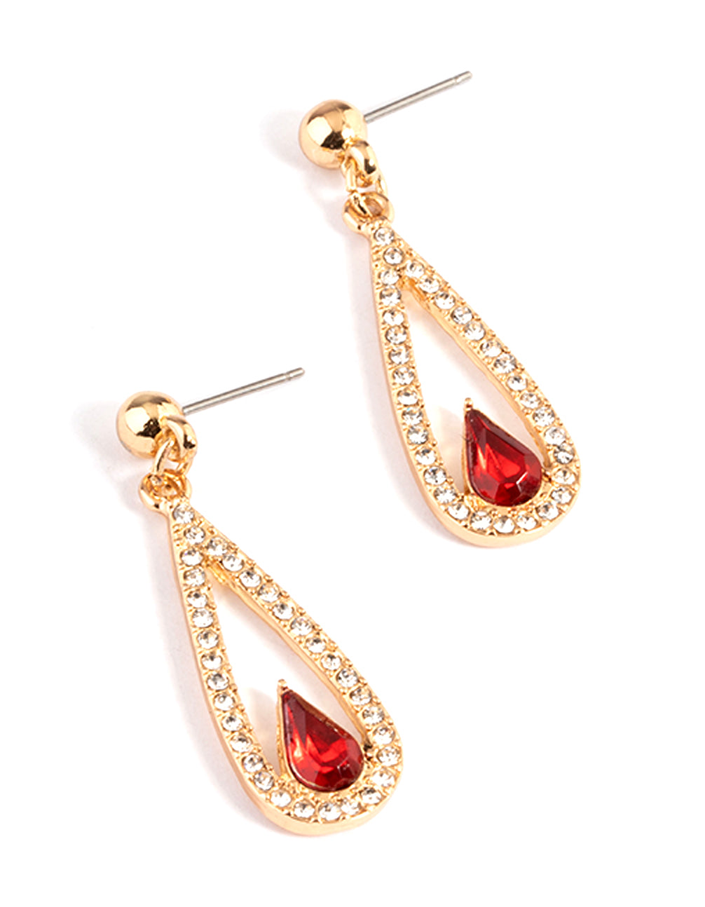 Gold Long Open Diamante Pearl Drop Earrings