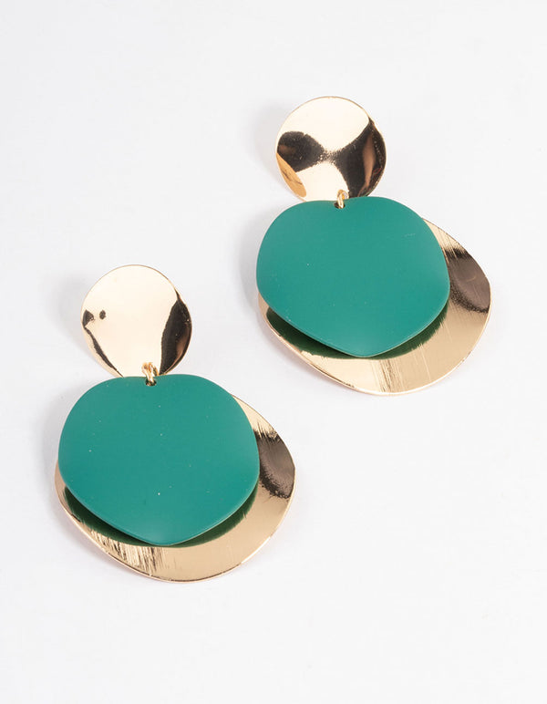 Gold Multi Textured Disc Drop Earrings