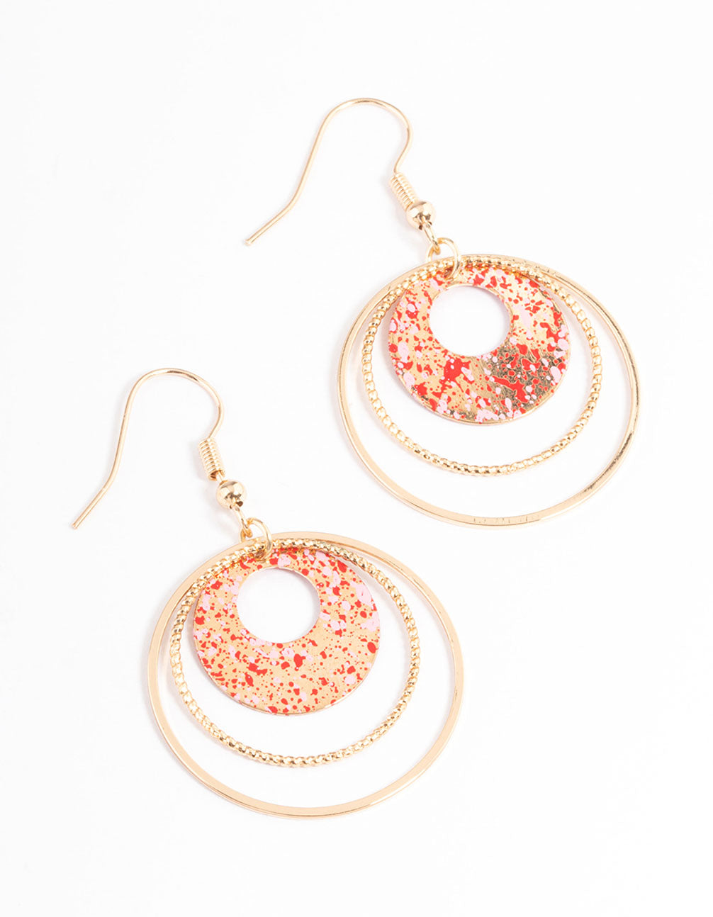 Gold Open Circle Splatter Drop Earrings