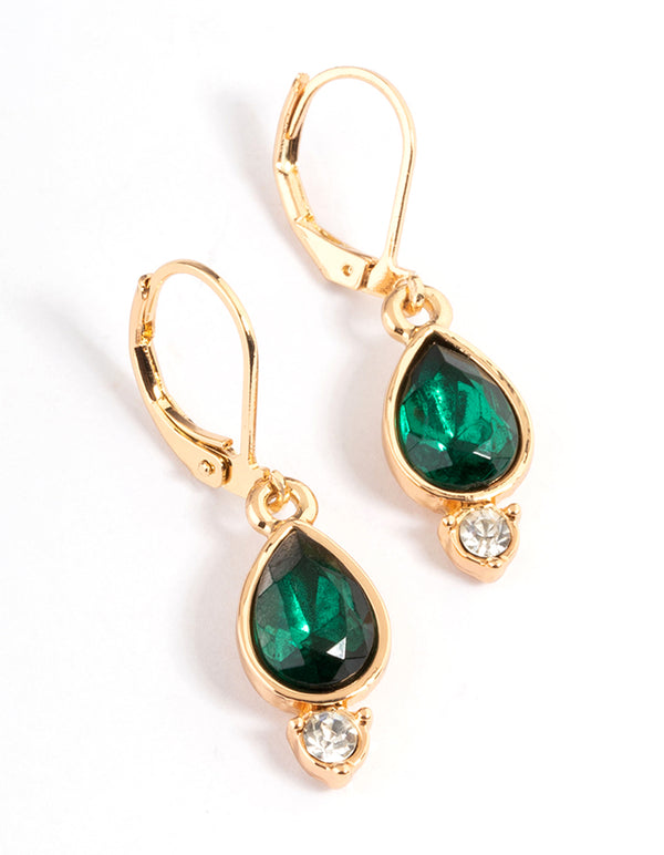 Gold Green Diamante Pear & Round Hoop Earrings
