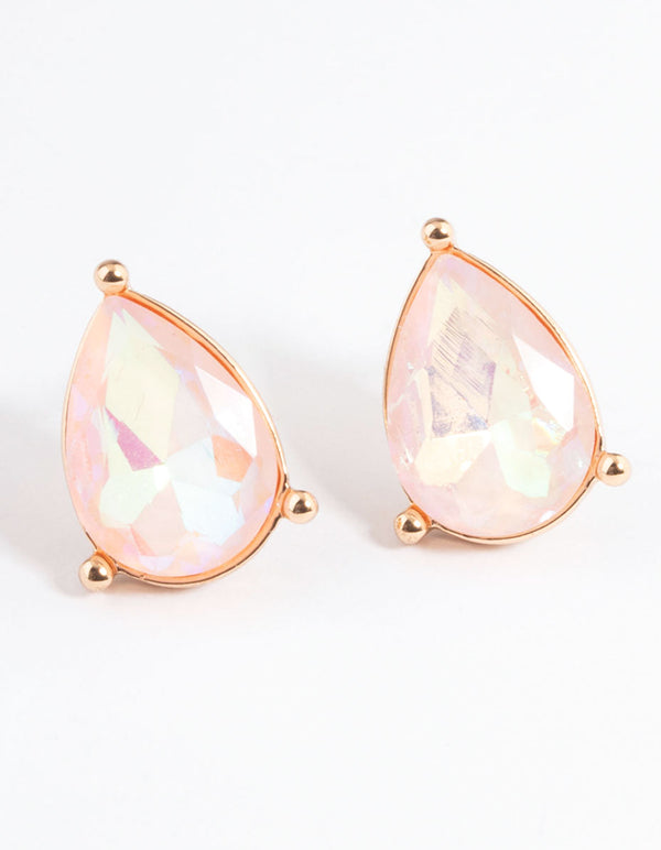 Gold Pear Pink Stud Earrings