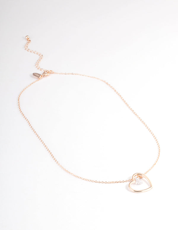 Gold Asymmetrical Heart Diamante Necklace