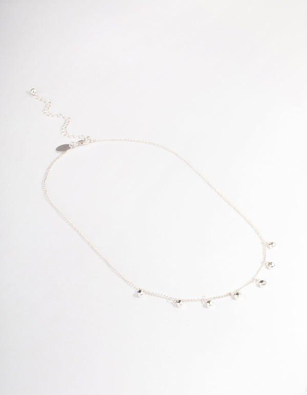 Silver Diamante Stone Droplet Necklace