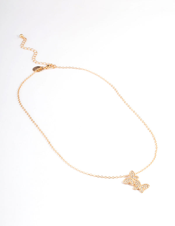 Gold Asymmetrical Diamante Butterfly Necklace