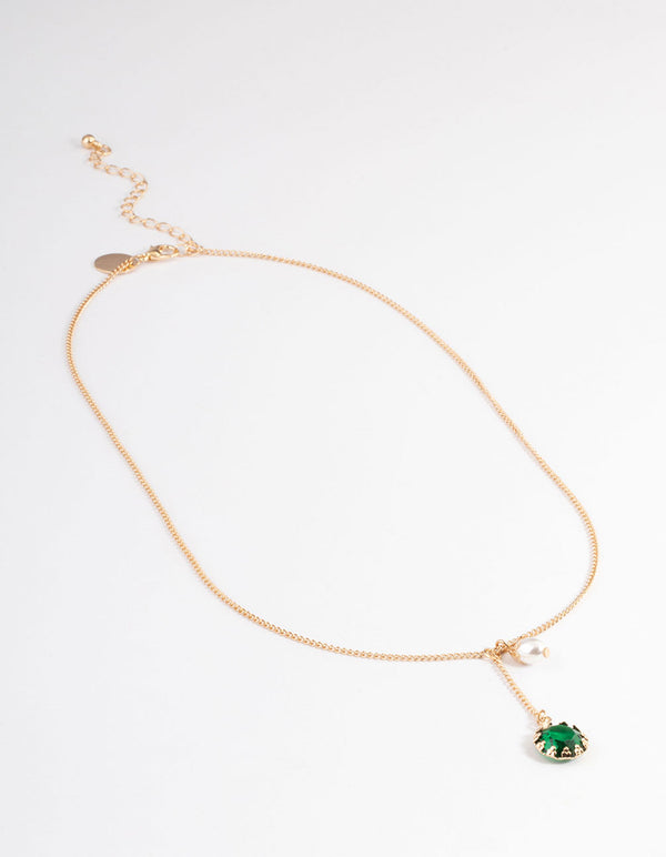 Gold Encased Stone & Pearl Necklace