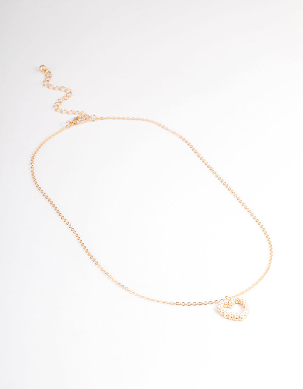Gold Pearl Heart Necklace