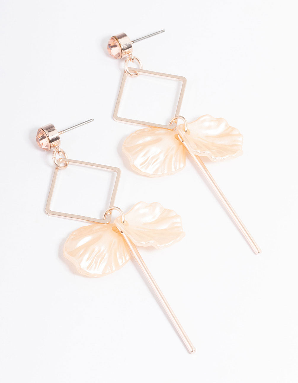 Rose Gold Square Petal & Stick Drop Earrings