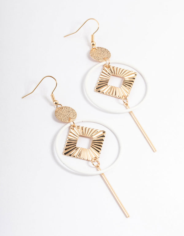 White Large Open Geometric Stick Drop Earrings